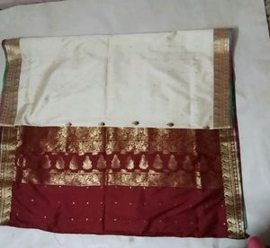 Maroon With Off White Combination Saree