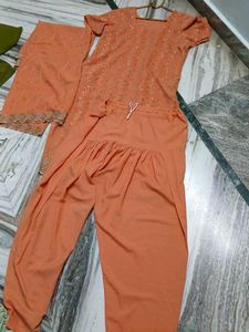 Peach Kurta set with dupatta and pant
