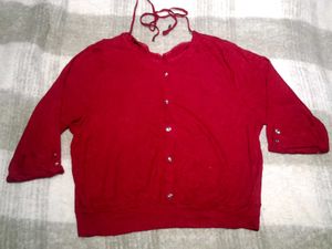 Red Button-Down korean top [C7]