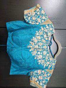 Blue N Golden Sari With Blouse