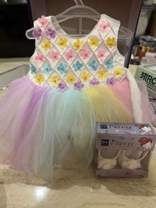Rainbow Flower Girl Dress with Shoes