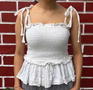 White Ruffle Crop Top