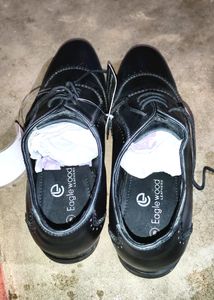 Eaglewood Men Leather Wing-Tip Oxford Black Shoes,