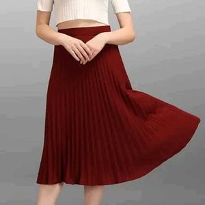 Burgundy Pleated Midi Skirt