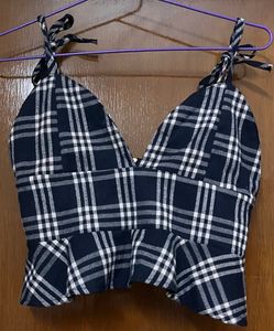 Checked Peplum Crop Top