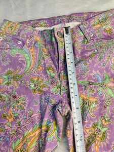 Purple Jeans With Multicolor Flower Print For Girl