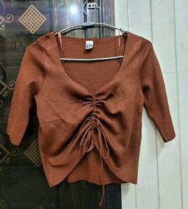 Brown Tie-Front Crop Top
