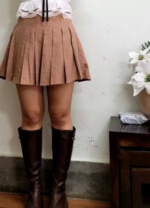 Brown Pleated Mini Skirt