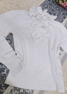 Elegant White Ruffled Sweater