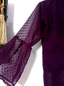 Embroidered Purple Sheer Top