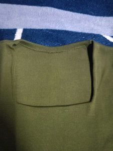 Olive Green Ribbed Knit Top