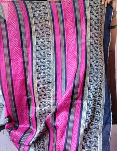 Pink Zigzag Saree with Navy Border