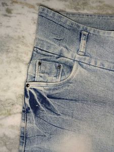 High Waisted Grey Jeans With Dark Blue Design