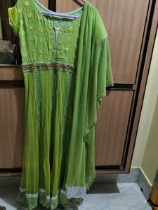 Green Embroidered Anarkali with Dupatta