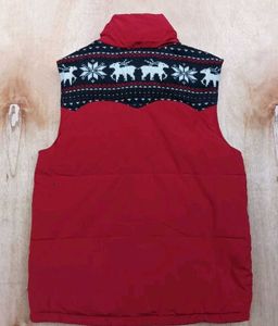 Red Puffer branded Vest with Patterned Yoke
