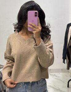 Beige V Neck Drop Shoulder Cardigan