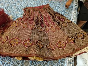 Maroon Velvet Embellished Bridal Lehanga