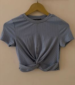 Blue Twist Front Crop Top