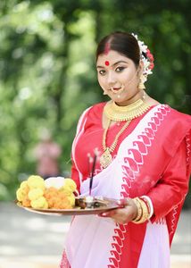 Bengali Saree,Red Border White Saree