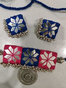 Pink &amp; Blue Cloth Jewellery Set