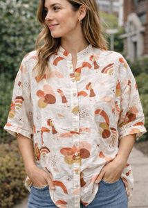 Patterned Short Sleeve Blouse