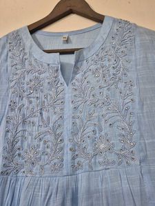 Embroidered Light Blue Tunic Top