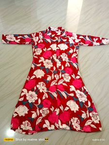 Red Floral Print Shirt Dress