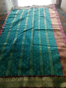 Teal &amp; Pink Sari with Gold Accents