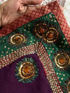 Elegant Purple &amp; Green Heavy Work Saree