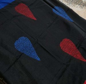 Women Black Silk Thread Embroidered Dupatta