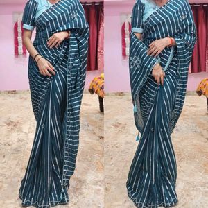 Striped Sea Green Saree