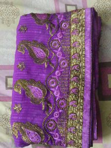 Purple Embroidered Saree