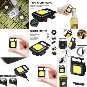 Small LED Flashlight 800 Lumens COB Rechargeable Keychain Mini Flashlight 4 Light Modes Portable Pocket Light with Folding Bracket Bottle Opener and Magnet Base for Fishing Walking Camping60%off