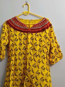 Vrindavan Yellow Printed short Kurti