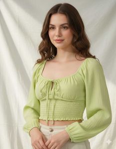 Bow Crop Top In Floresents green colour
