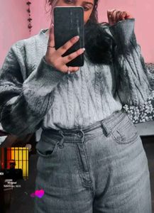 Oversized Cozy Blue Cable Knit Sweater (Women's)