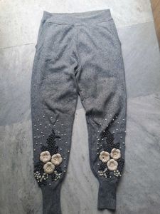 Floral Embroidered Knit Joggers