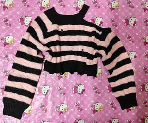 Pink &amp; Black Striped Alt Scene Sweater