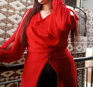 Red Cowl Neck Blouse