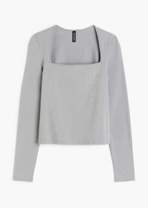 H&M Sqaure Neck Fitted Light Grey Top/Size-S