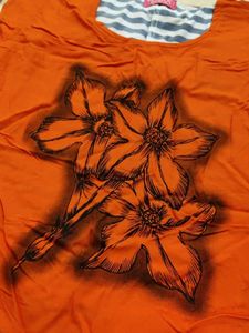 Orange Floral Print Top