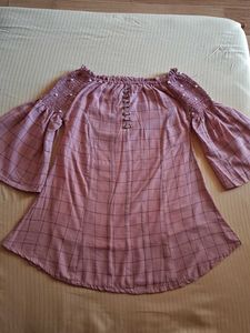 Pink Plaid Off-Shoulder Top