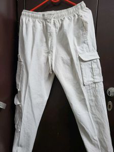 Straight Fit White Cargos