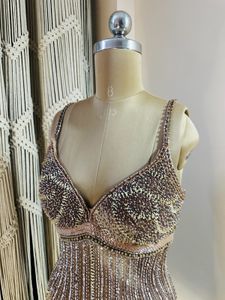 Brown Heavy Embellished Midi Length Dress