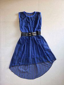 Blue Hi-Lo Dress with Belt