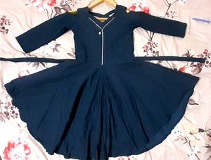 Navy Cold Shoulder Fit &amp; Flare Dress