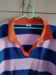 Striped Knit Polo Sweater
