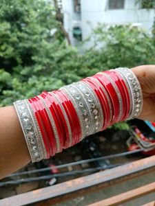Red &amp; Silver Bangles