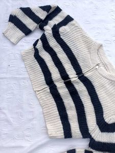 Y2k Striped Zip-up Cropped Cardigan