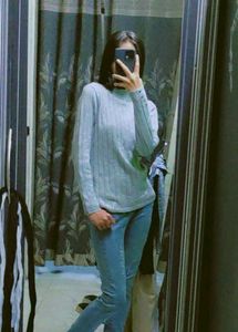 Grey Ribbed Turtleneck Top
